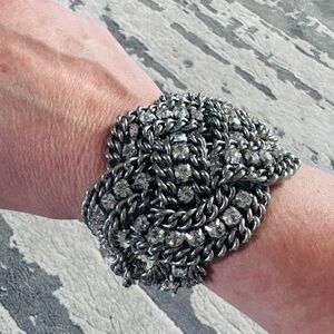 Stella & Dot Silver-toned Petra Braided Crystal Statement Bracelet